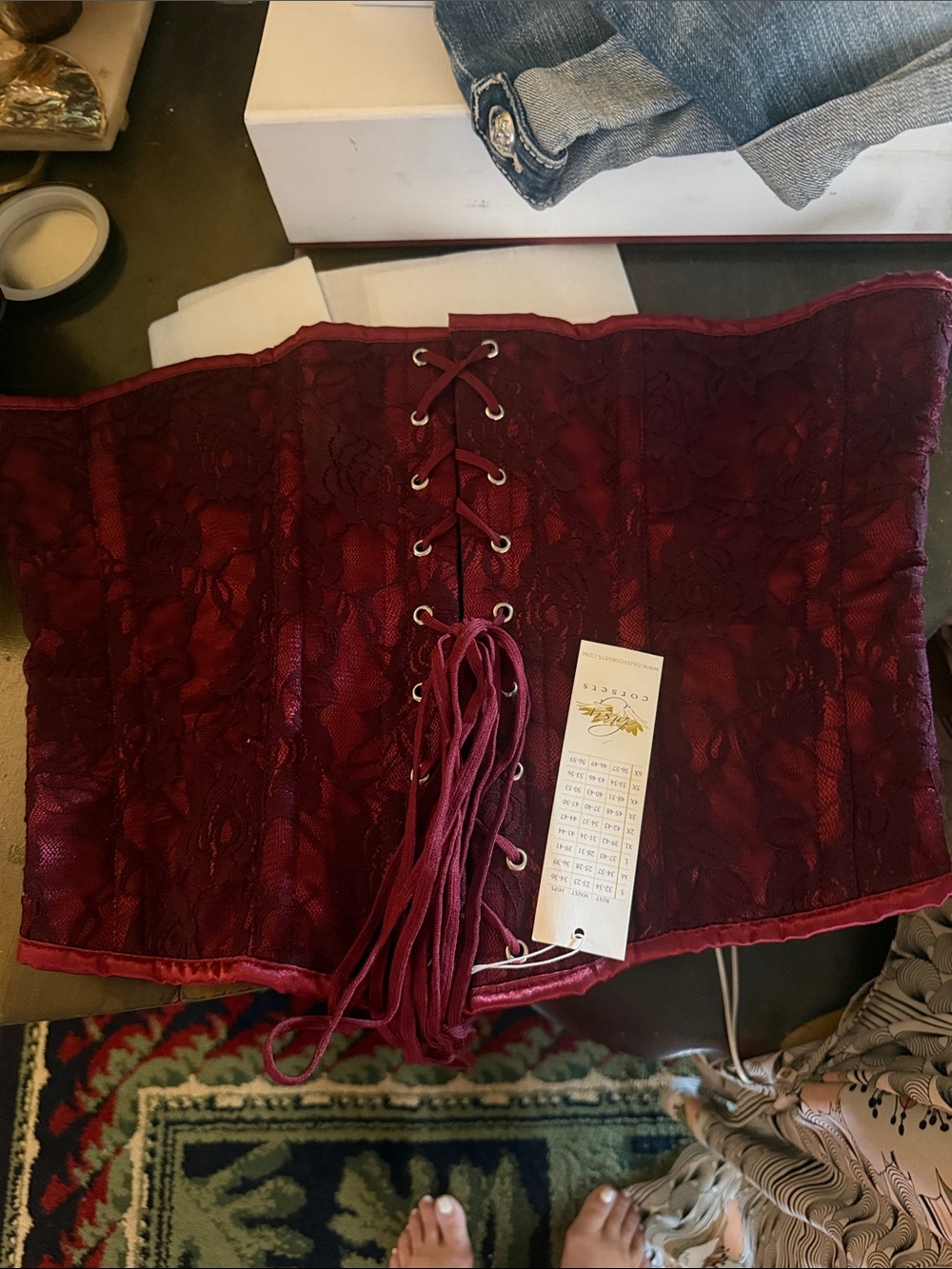 Burgundy Lace Corset Camisole with Front Lace-Up
